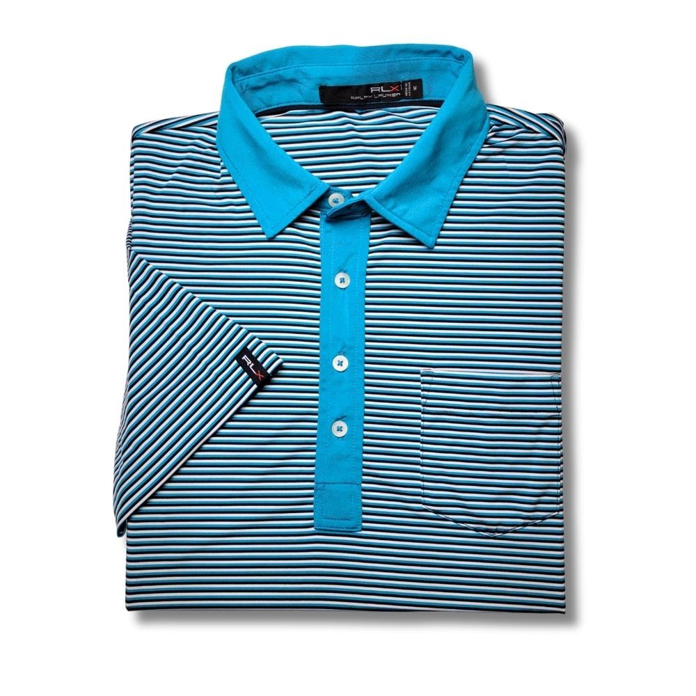 RLX Ralph Lauren Performance Panther Blue Striped Polo Golf Shirt M - Picture 9 of 9